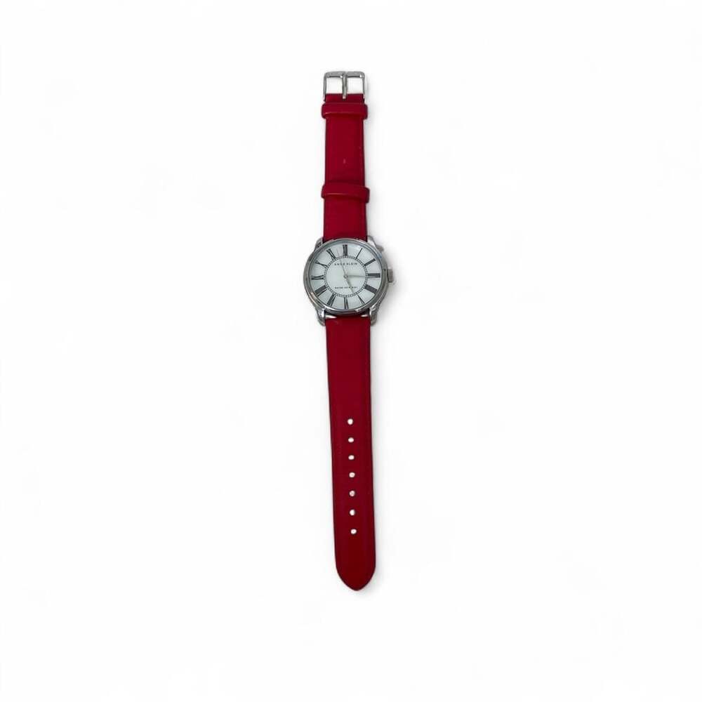 Anne Klein Red Leather Strap Stainless Steel Watch Y121E